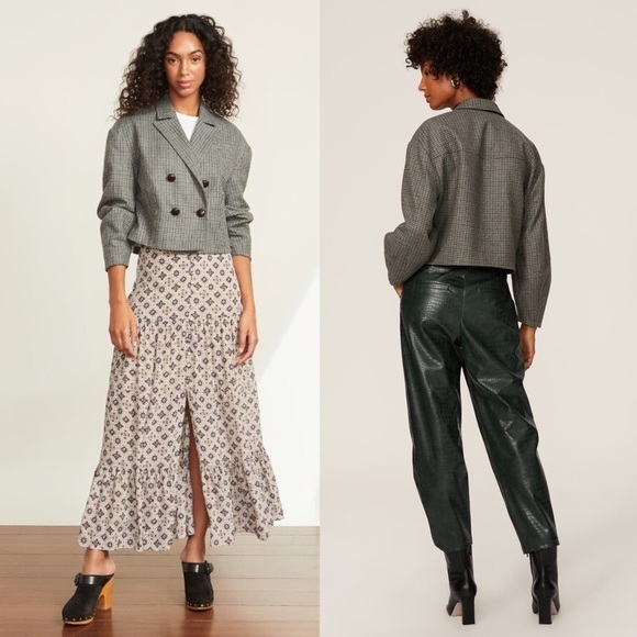 NWT VERONICA BEARD Wool Houndstooth Double Breasted Puff Sleeves Crop Blazer 12 - Picture 9 of 14